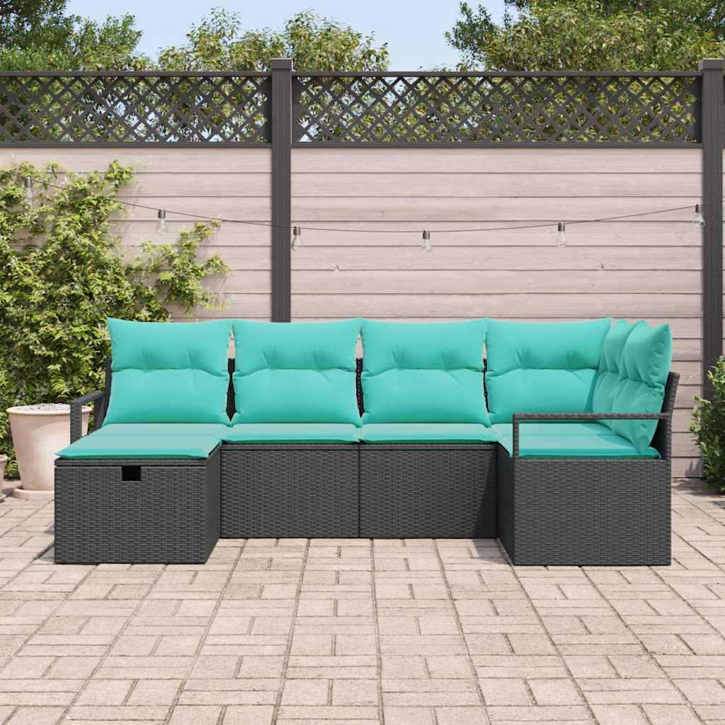 Set di divani con cuscino 6 pcs Nero e Turchese polyrattan | homemem39