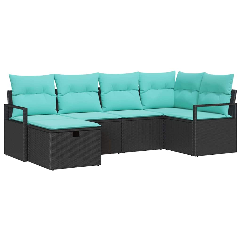 Set di divani con cuscino 6 pcs Nero e Turchese polyrattan | homemem39