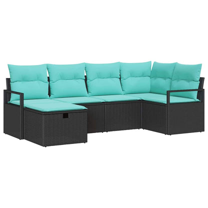 Set di divani con cuscino 6 pcs Nero e Turchese polyrattan | homemem39