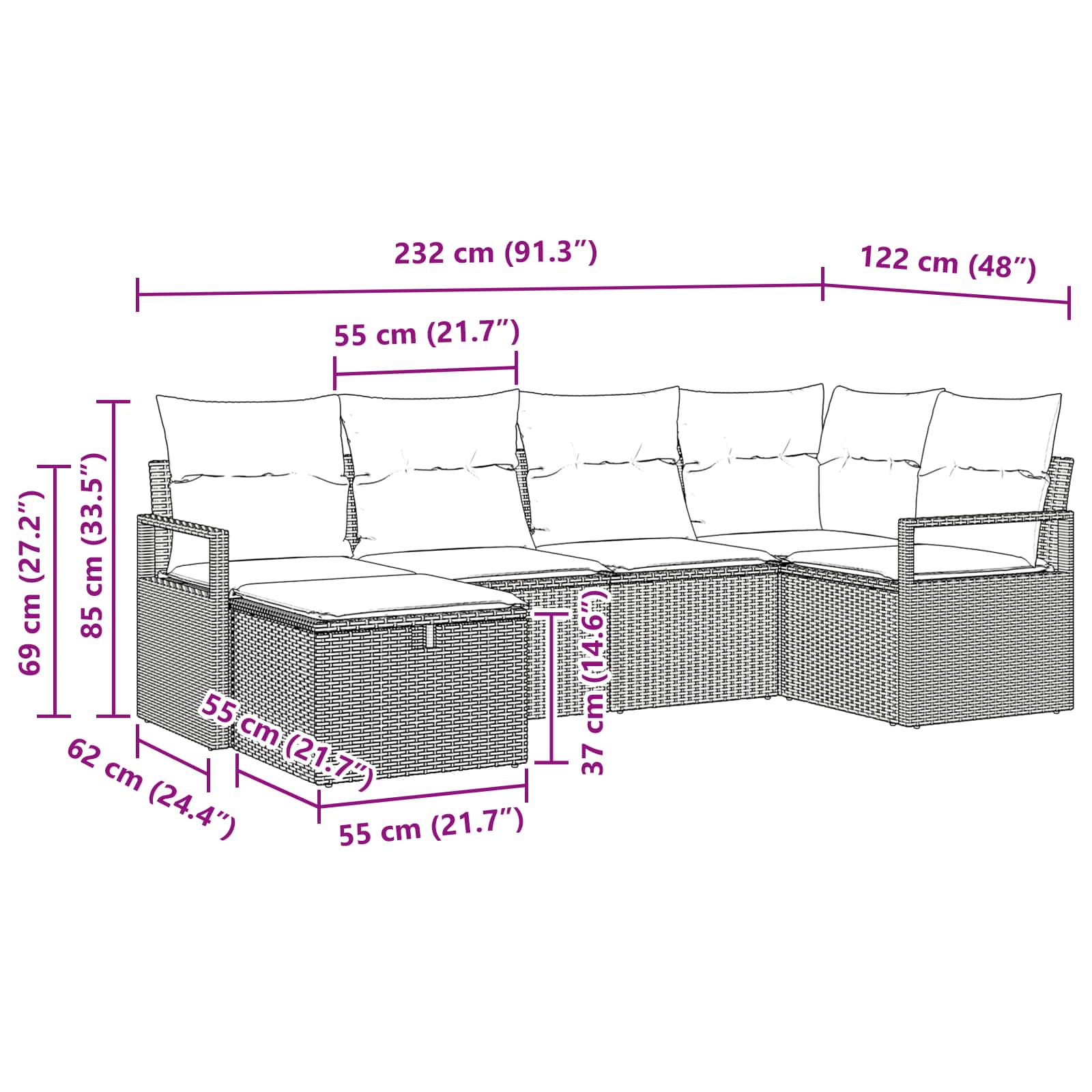 Set di divani con cuscino 6 pcs Nero e Turchese polyrattan | homemem39