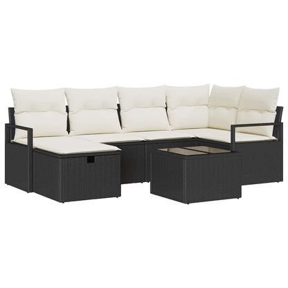 Set di divani 7 pz 6-Numero di posti Nero e Crema polyrattan