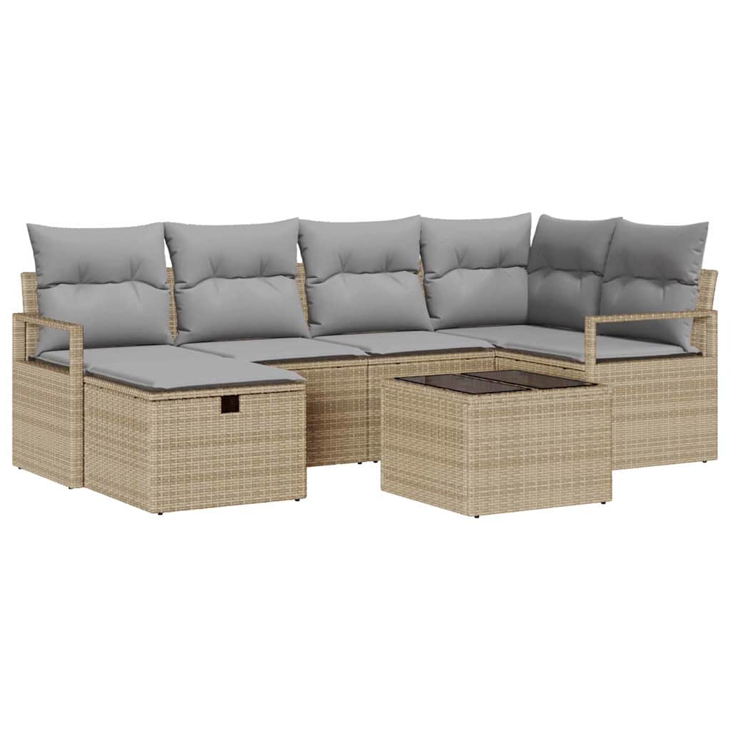 Set di divani 7 pz 6-Numero di posti Beige e Grigio Chiaro | homemem39