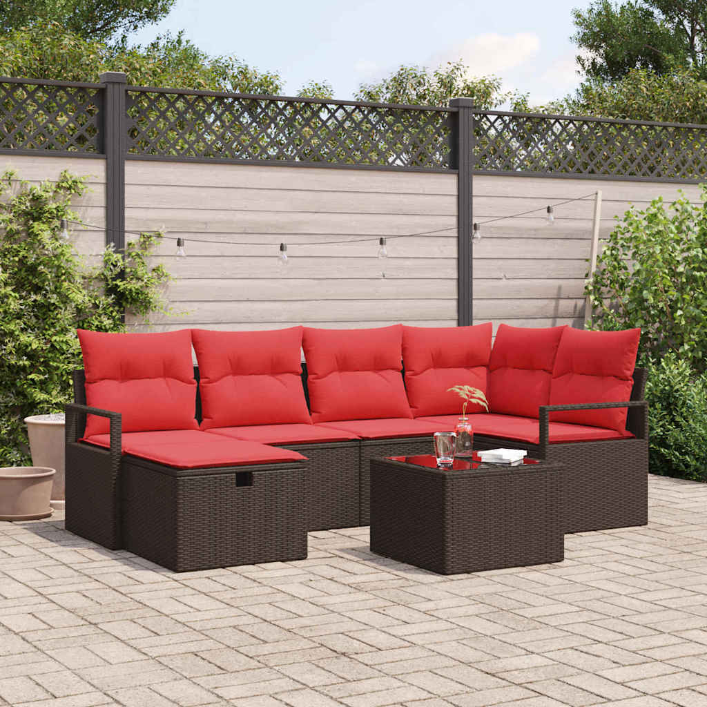 Set di divani con cuscino 7 pcs Marrone e Rosso polyrattan | homemem39
