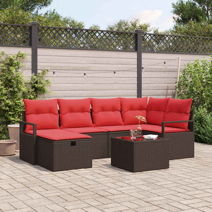 Set di divani con cuscino 7 pcs Marrone e Rosso polyrattan | homemem39