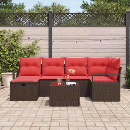 Set di divani con cuscino 7 pcs Marrone e Rosso polyrattan | homemem39