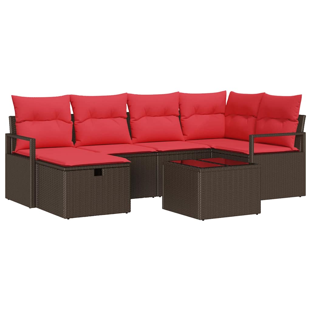 Set di divani con cuscino 7 pcs Marrone e Rosso polyrattan | homemem39