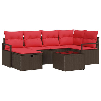 Set di divani con cuscino 7 pcs Marrone e Rosso polyrattan | homemem39