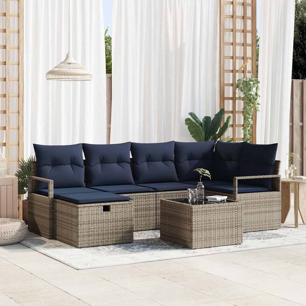 Set di divani con cuscino Grigio e Blu Navy polyrattan