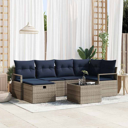 Set di divani con cuscino Grigio e Blu Navy polyrattan