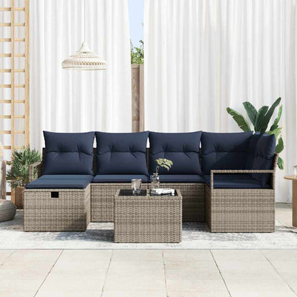 Set di divani con cuscino Grigio e Blu Navy polyrattan
