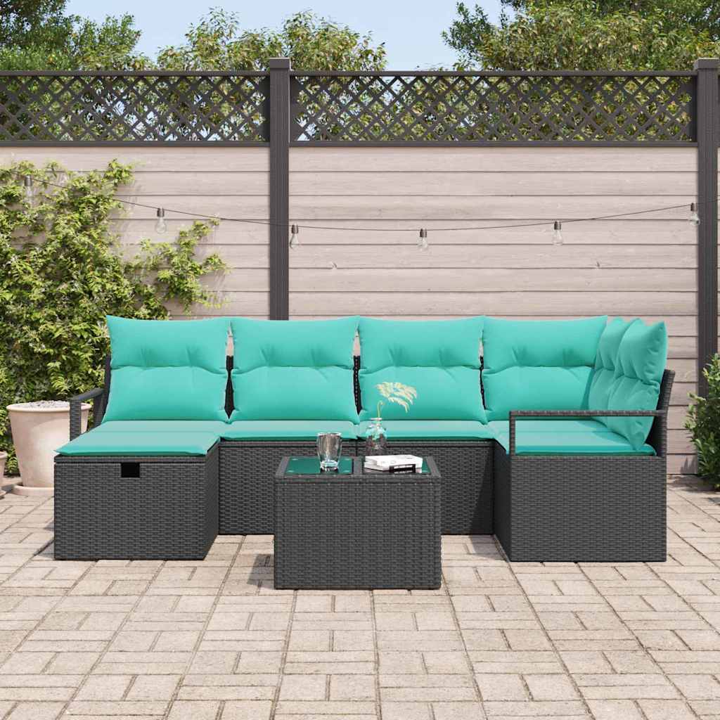 Set di divani con cuscino 7 pcs Nero e Turchese polyrattan | homemem39
