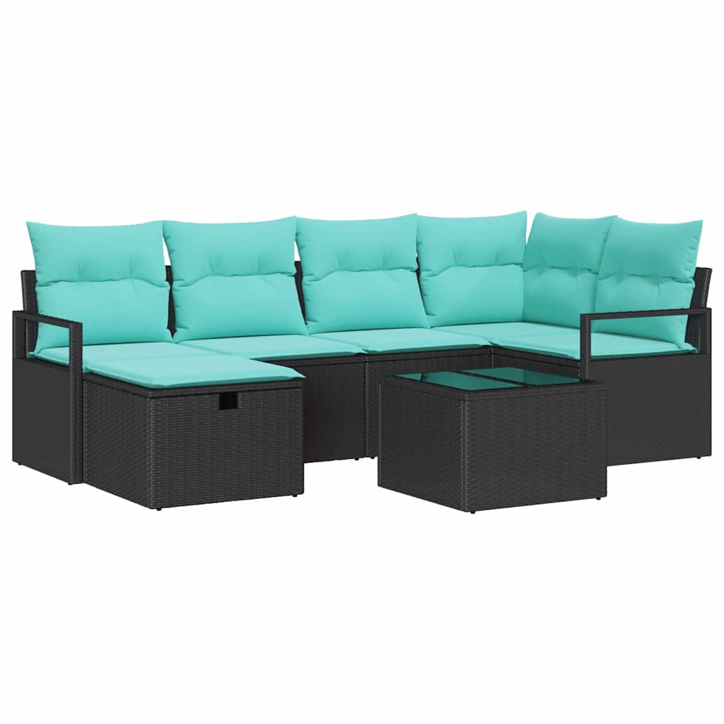 Set di divani con cuscino 7 pcs Nero e Turchese polyrattan | homemem39