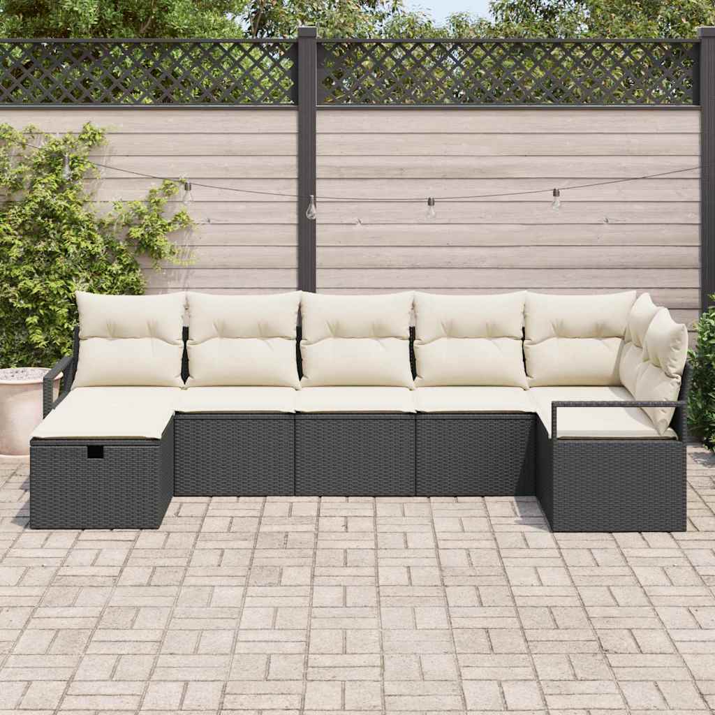 Set di divani con cuscino 7 pcs Nero e Crema polyrattan | homemem39