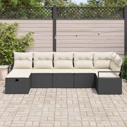 Set di divani con cuscino 7 pcs Nero e Crema polyrattan | homemem39