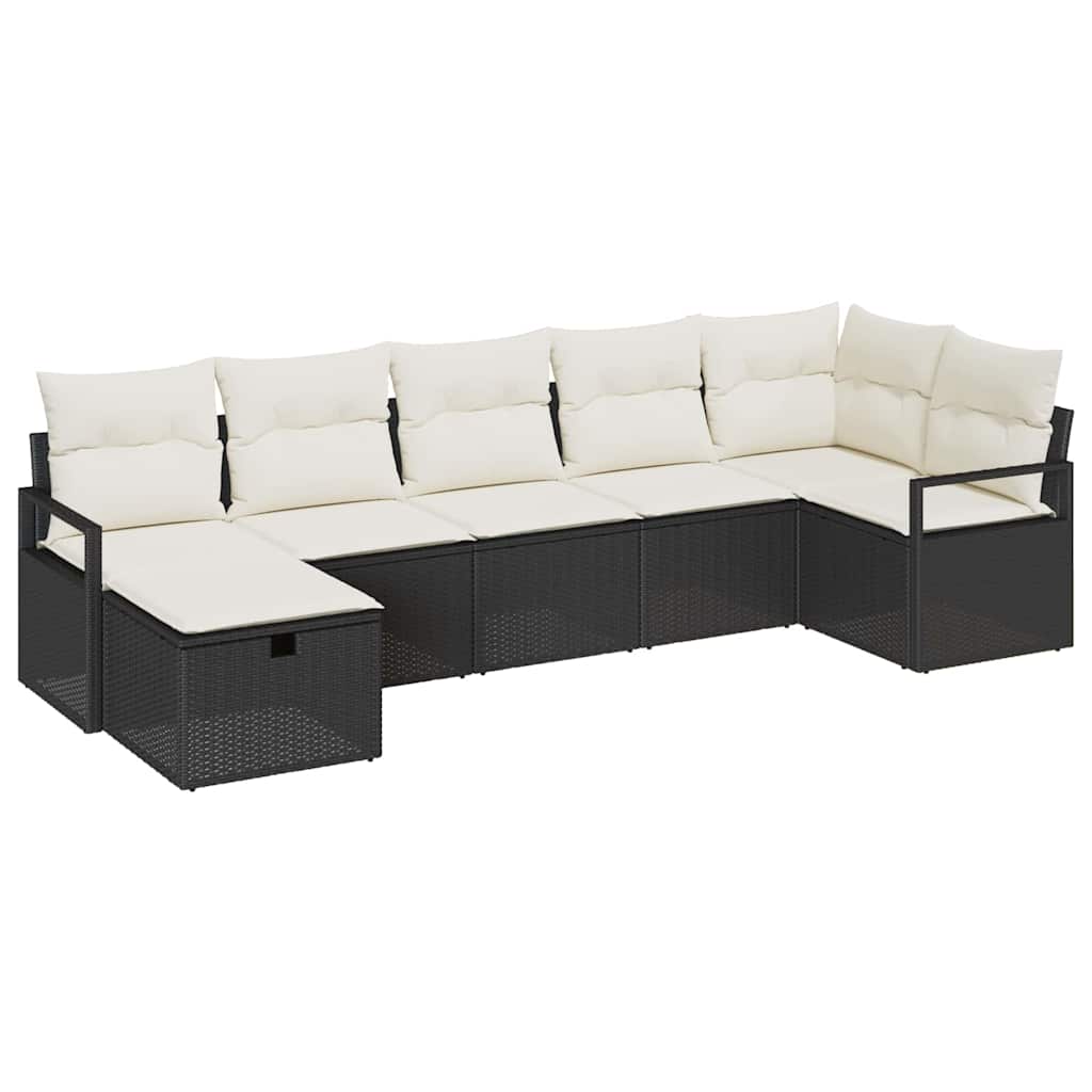Set di divani con cuscino 7 pcs Nero e Crema polyrattan | homemem39