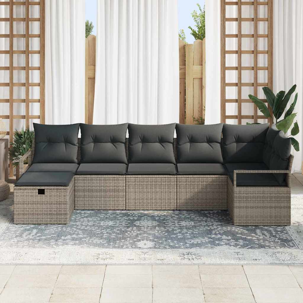 Set di divani con cuscino 7 pcs Grigio polyrattan | homemem39