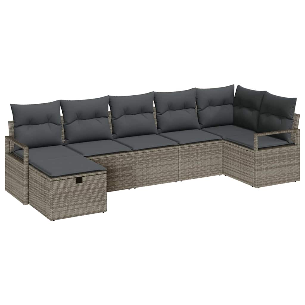 Set di divani con cuscino 7 pcs Grigio polyrattan | homemem39
