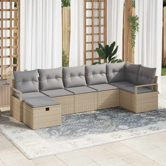 Set di divani 7 pz Beige e Grigio Chiaro polyrattan | homemem39