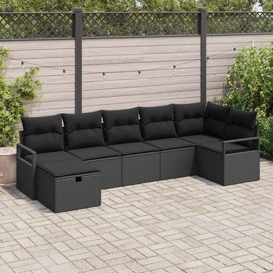 Set di divani con cuscino 7 pcs Nero polyrattan