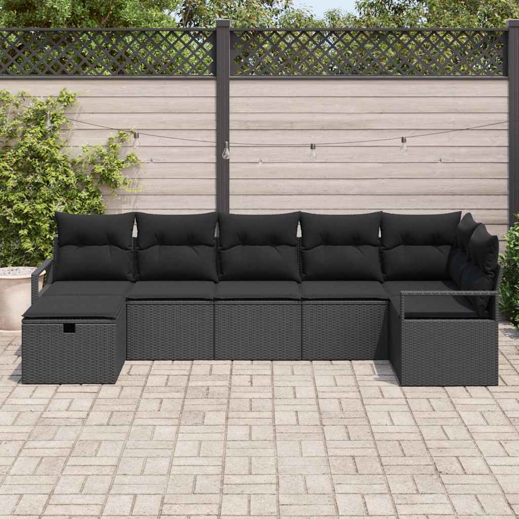 Set di divani con cuscino 7 pcs Nero polyrattan | homemem39