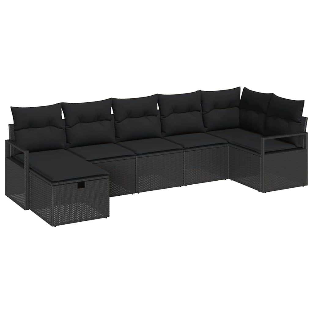Set di divani con cuscino 7 pcs Nero polyrattan | homemem39