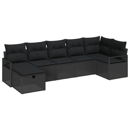Set di divani con cuscino 7 pcs Nero polyrattan | homemem39