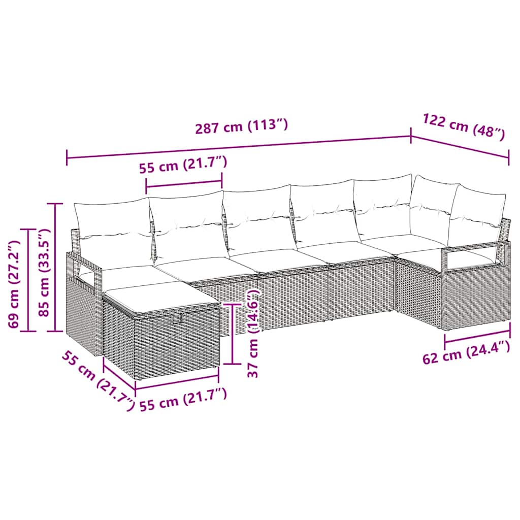 Set di divani con cuscino 7 pcs Nero polyrattan | homemem39