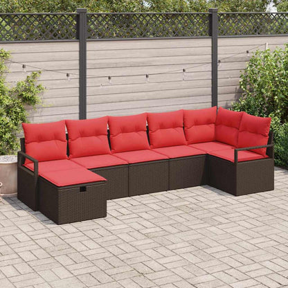 Set di divani con cuscino 7 pcs Marrone e Rosso polyrattan | homemem39