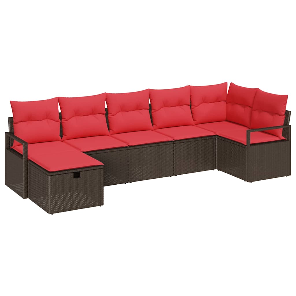 Set di divani con cuscino 7 pcs Marrone e Rosso polyrattan | homemem39