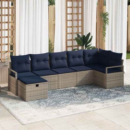 Set di divani con cuscino 7 pcs Grigio e Blu Navy polyrattan | homemem39