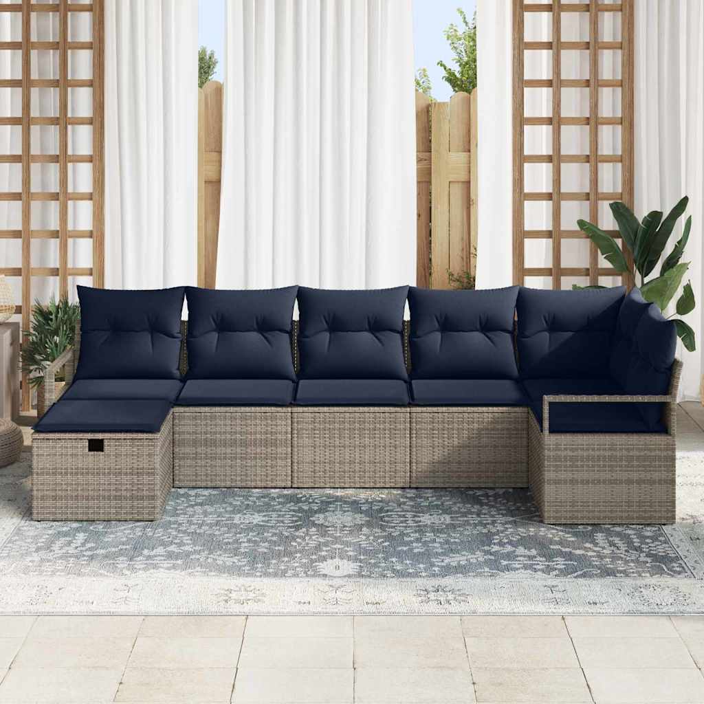 Set di divani con cuscino 7 pcs Grigio e Blu Navy polyrattan | homemem39