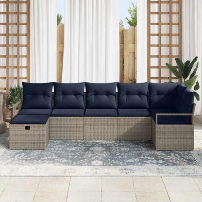 Set di divani con cuscino 7 pcs Grigio e Blu Navy polyrattan | homemem39