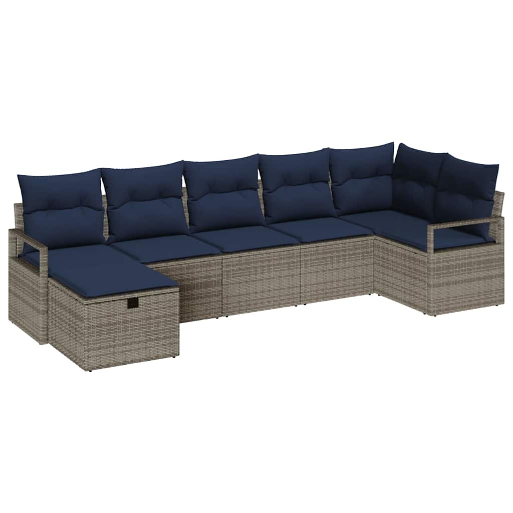 Set di divani con cuscino 7 pcs Grigio e Blu Navy polyrattan | homemem39