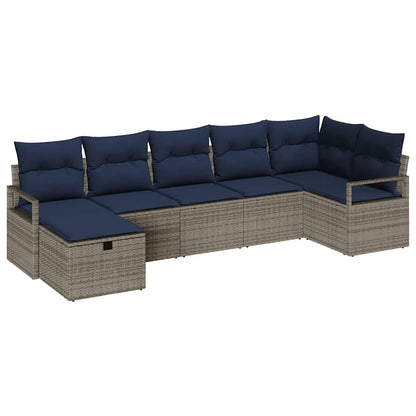 Set di divani con cuscino 7 pcs Grigio e Blu Navy polyrattan | homemem39