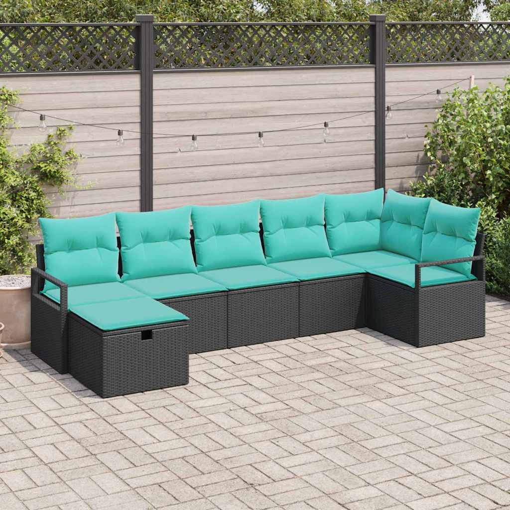 Set di divani con cuscino 7 pcs Nero e Turchese polyrattan