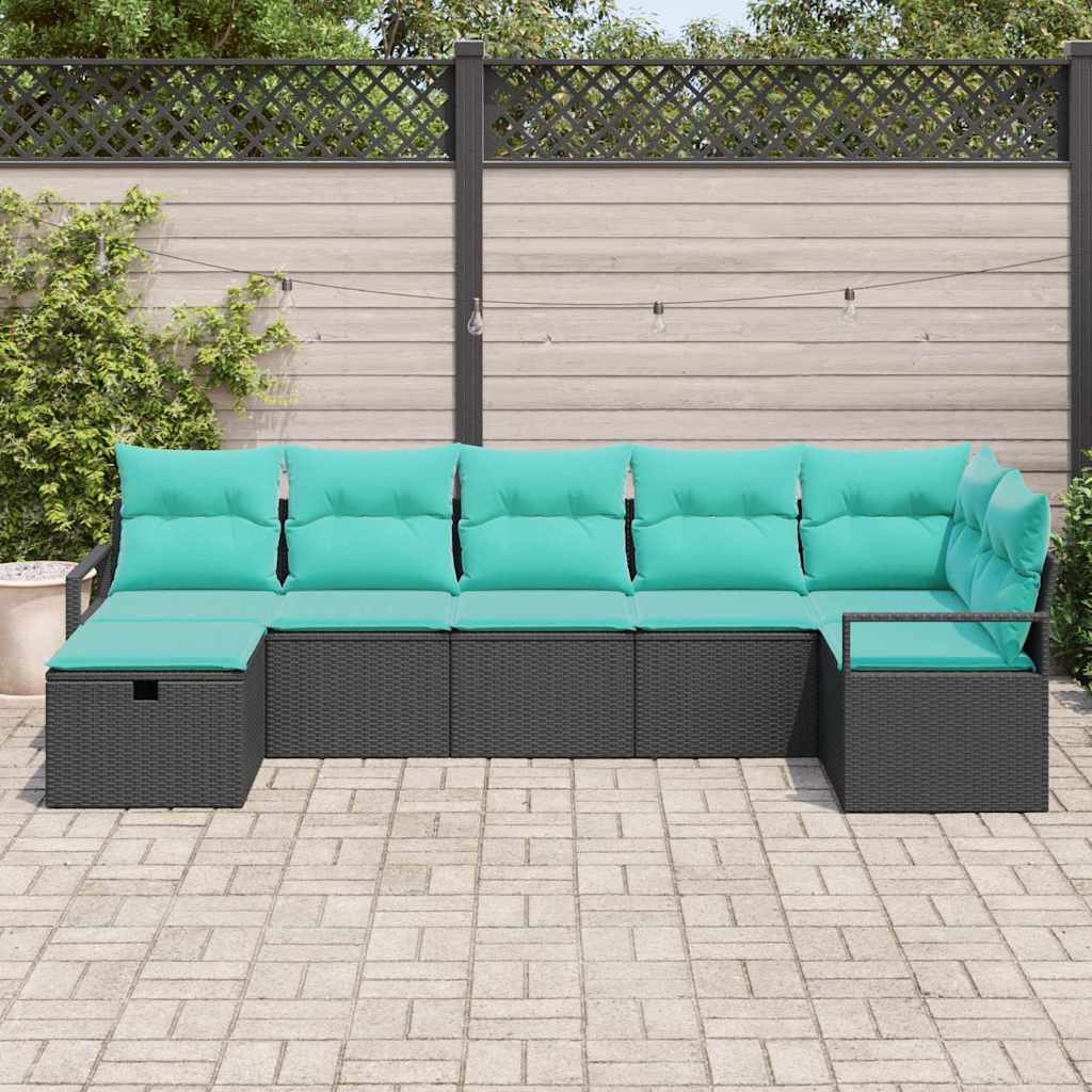 Set di divani con cuscino 7 pcs Nero e Turchese polyrattan | homemem39