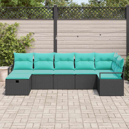 Set di divani con cuscino 7 pcs Nero e Turchese polyrattan | homemem39