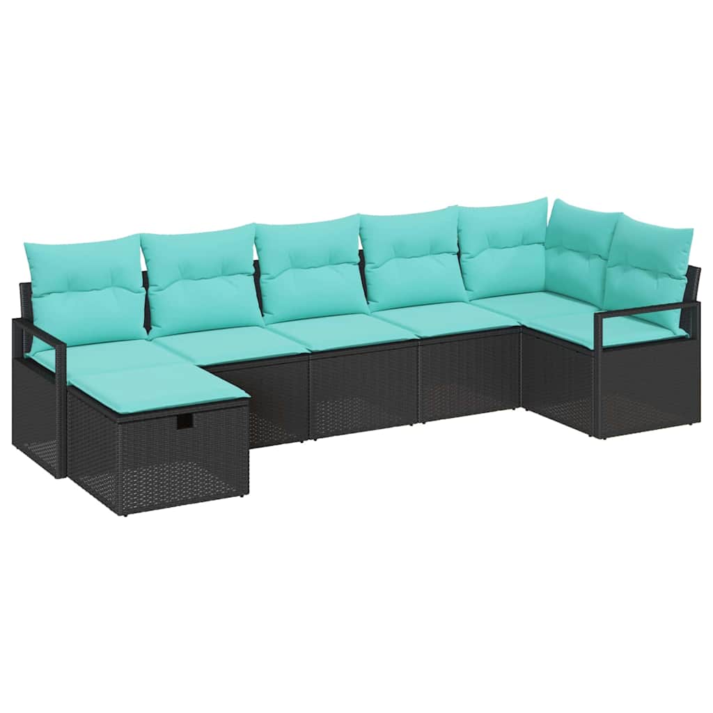 Set di divani con cuscino 7 pcs Nero e Turchese polyrattan | homemem39