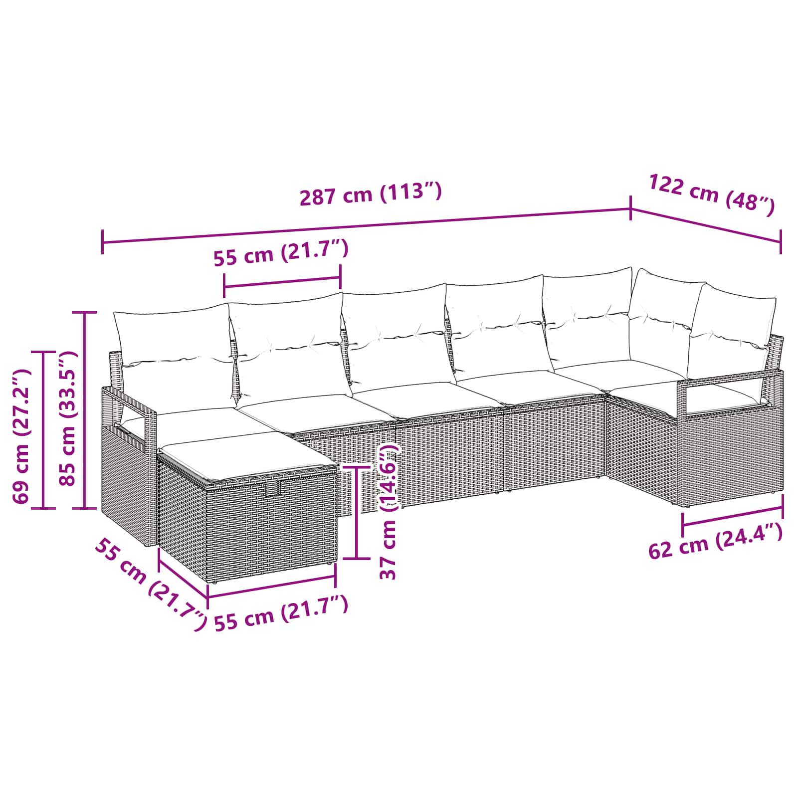 Set di divani con cuscino 7 pcs Nero e Turchese polyrattan | homemem39