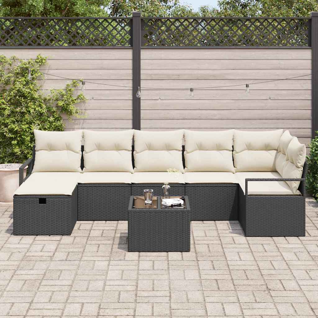 Set di divani 8 pz 7-Numero di posti Nero e Crema polyrattan | homemem39