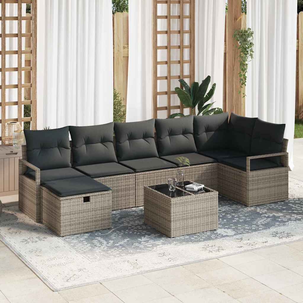 Set di divani con cuscino 8 pcs Grigio polyrattan | homemem39