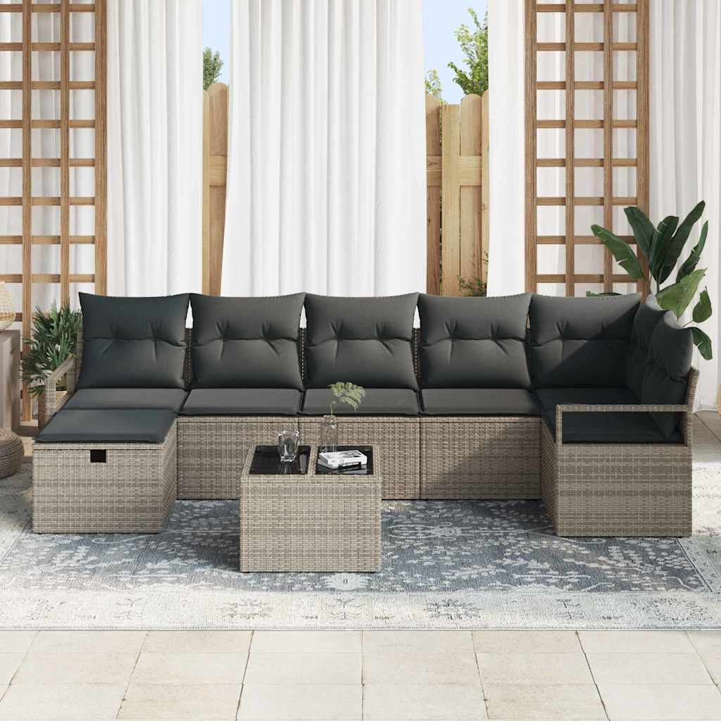 Set di divani con cuscino 8 pcs Grigio polyrattan | homemem39
