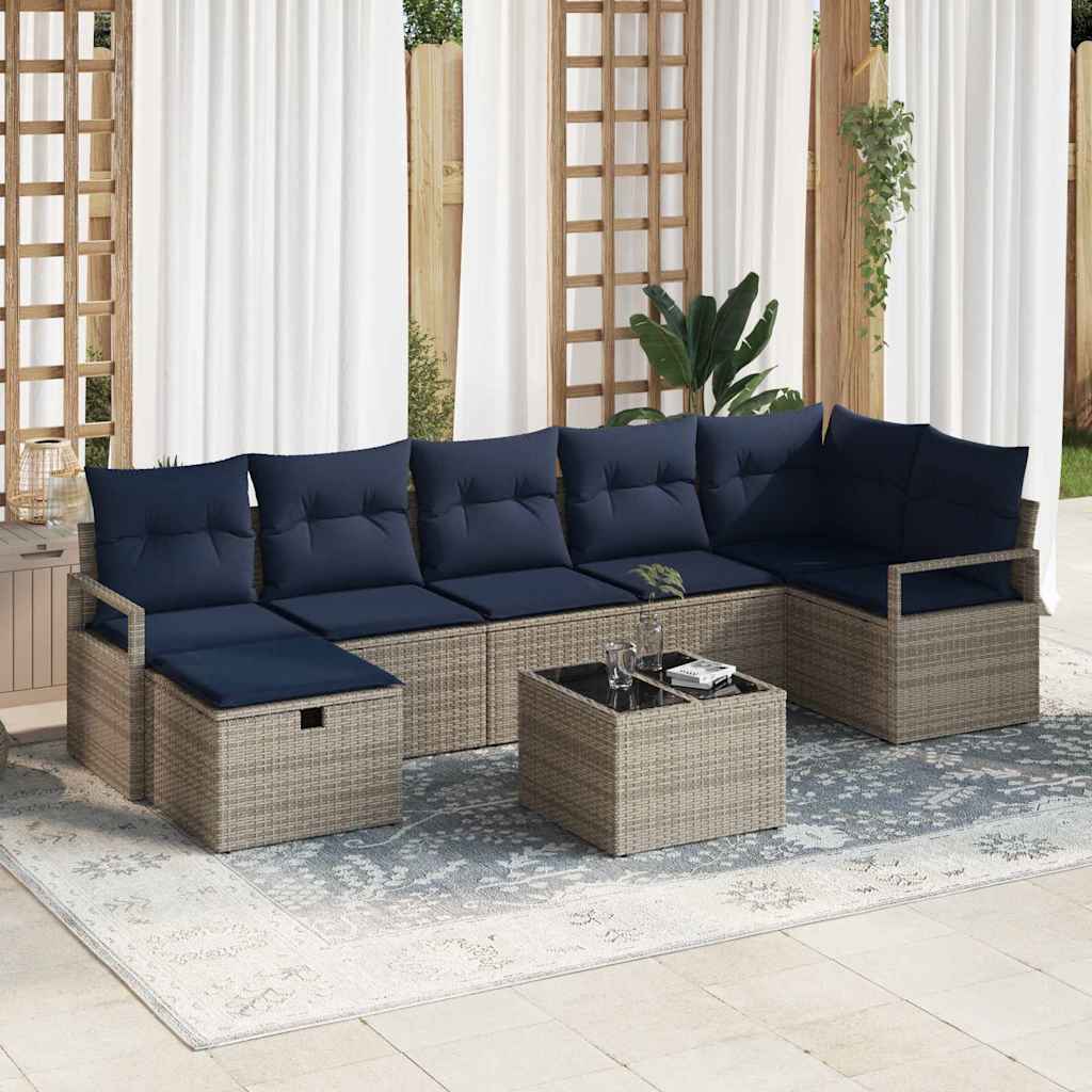 Set di divani con cuscino 8 pcs Grigio e Blu Navy polyrattan | homemem39