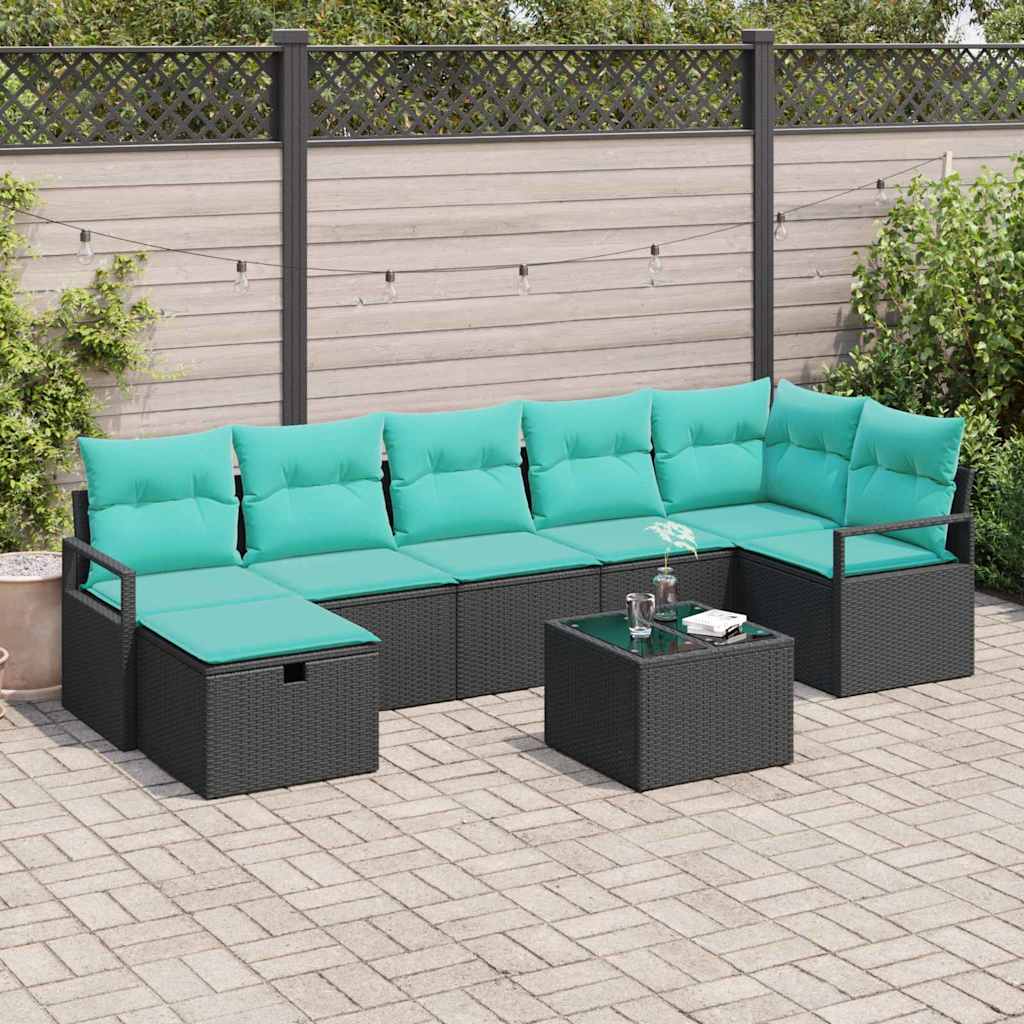 Set di divani con cuscino 8 pcs Nero e Turchese polyrattan | homemem39