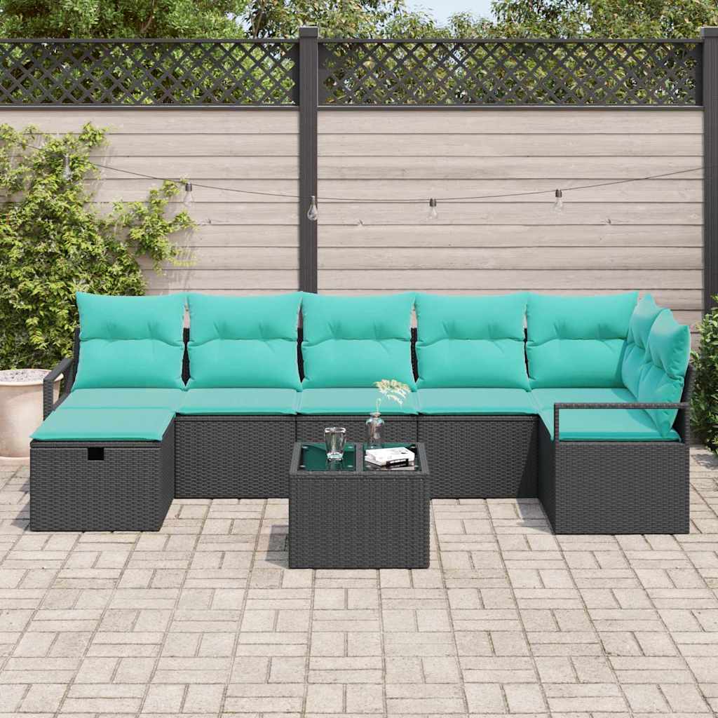 Set di divani con cuscino 8 pcs Nero e Turchese polyrattan | homemem39