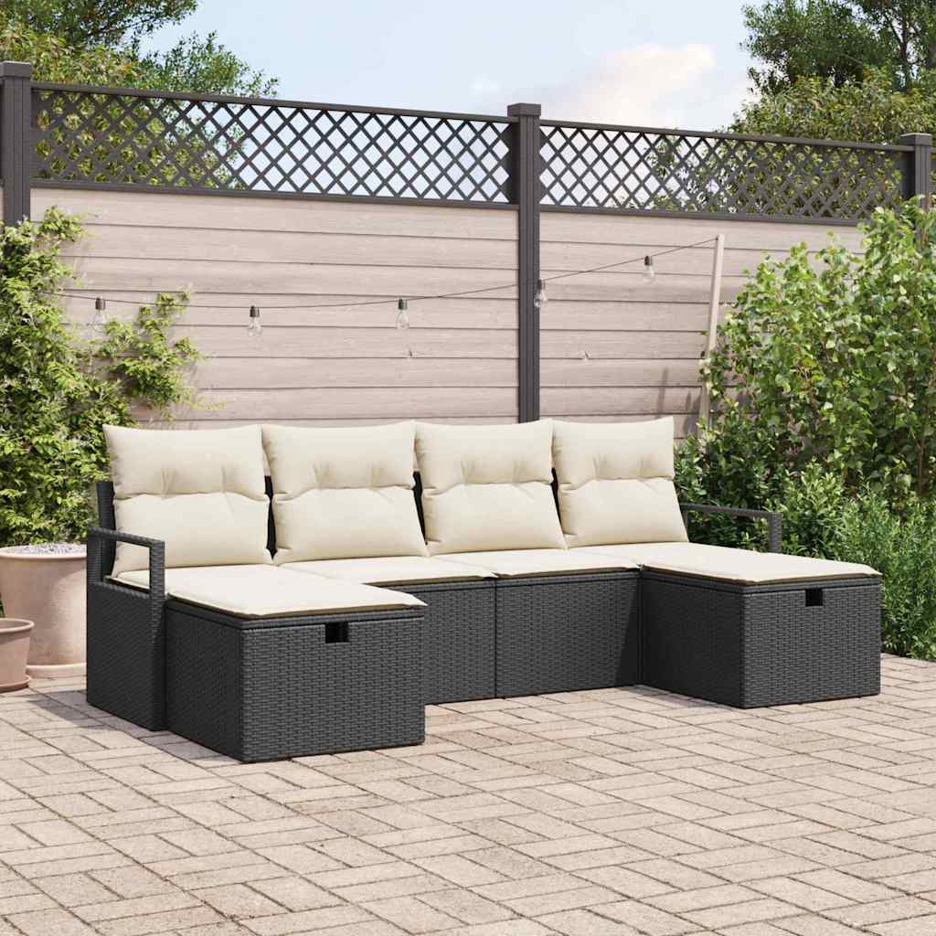 Set di divani con cuscino 6 pcs Nero e Crema polyrattan | homemem39