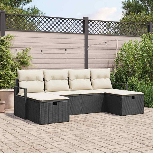 Set di divani 6 pz 6-Numero di posti Nero e Crema polyrattan | homemem39