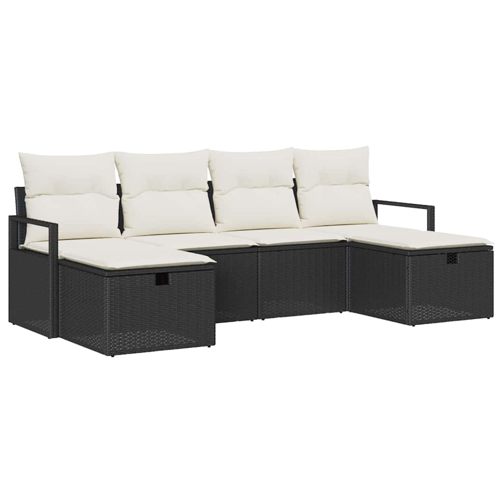 Set di divani con cuscino 6 pcs Nero e Crema polyrattan | homemem39