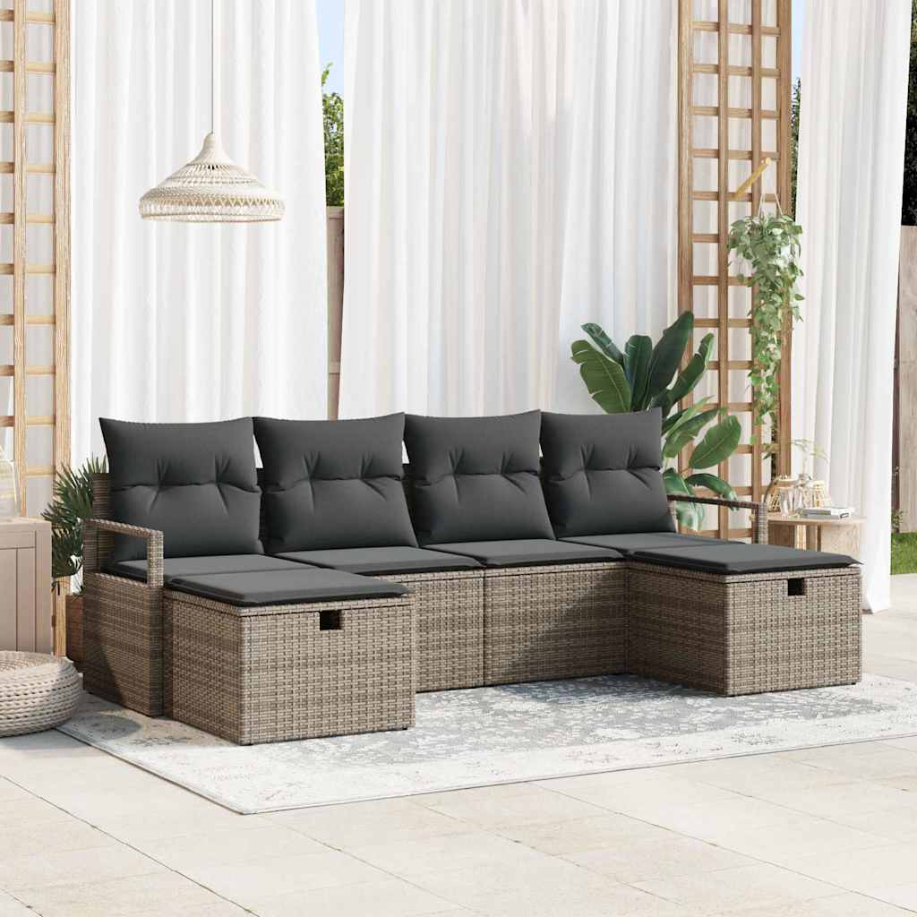 Set di divani con cuscino 6 pcs Grigio polyrattan | homemem39