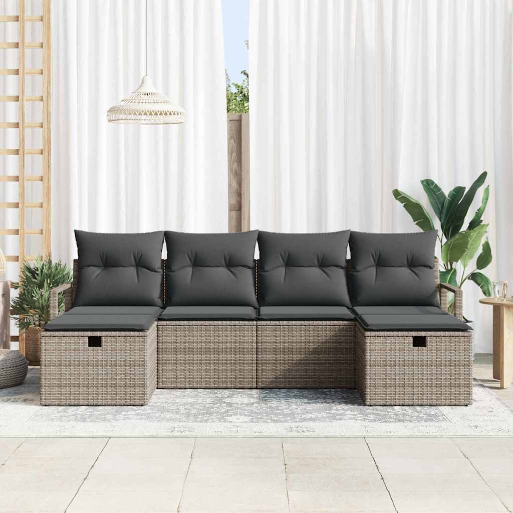 Set di divani con cuscino 6 pcs Grigio polyrattan | homemem39